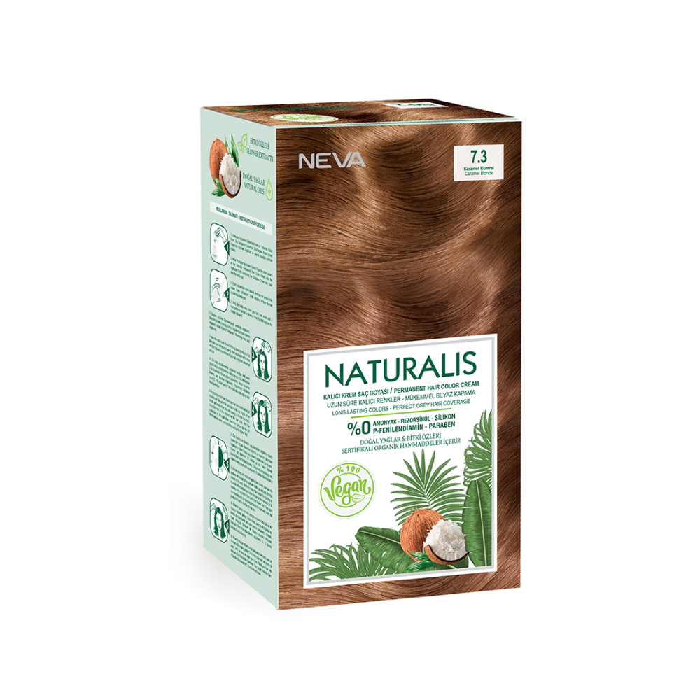 Neva Naturalis Hair Color, 60ml, Kit Pack No. 7.3 Caramel Blonde