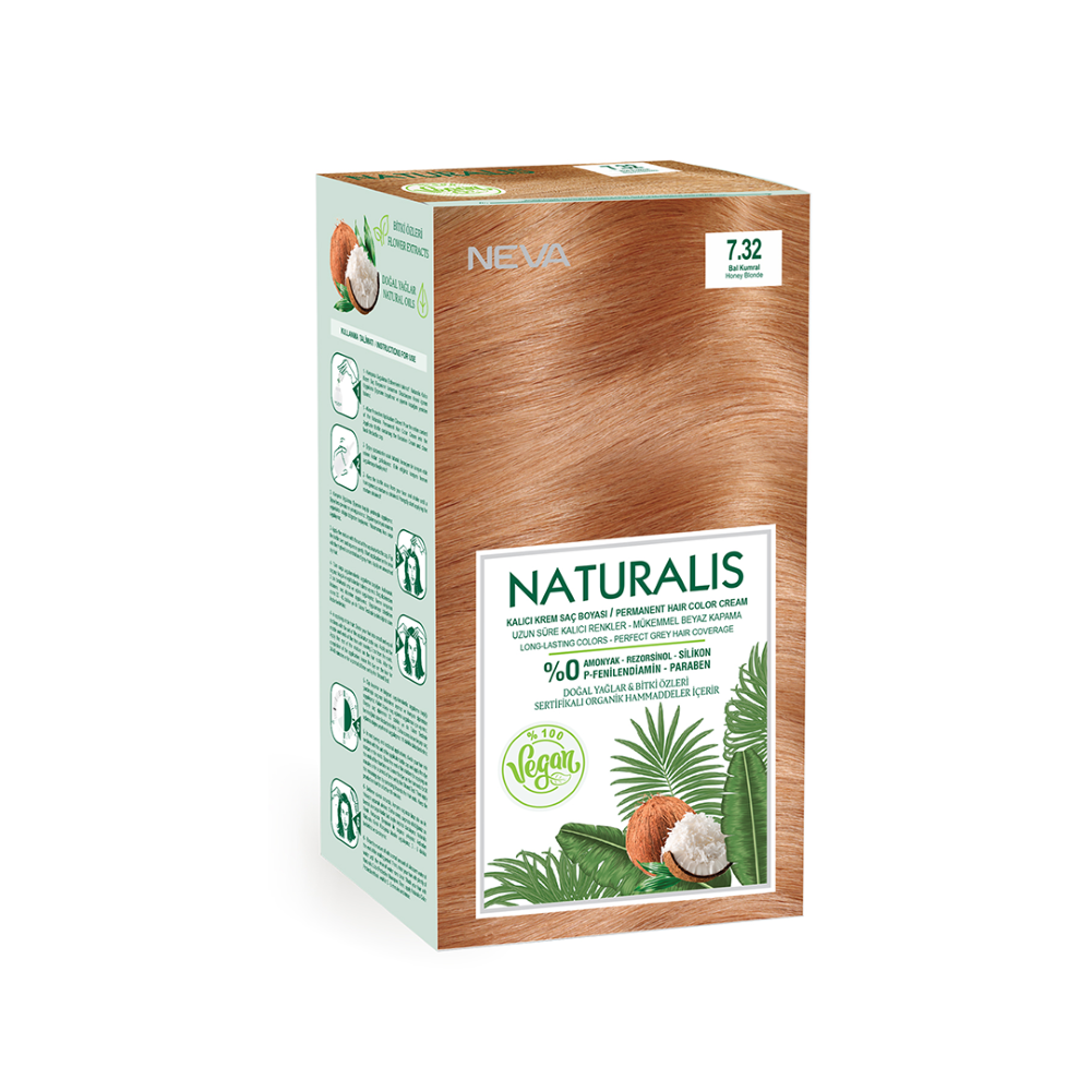 Neva Naturalis Hair Color, 60ml, Kit Pack No. 7.32 Honey Blonde