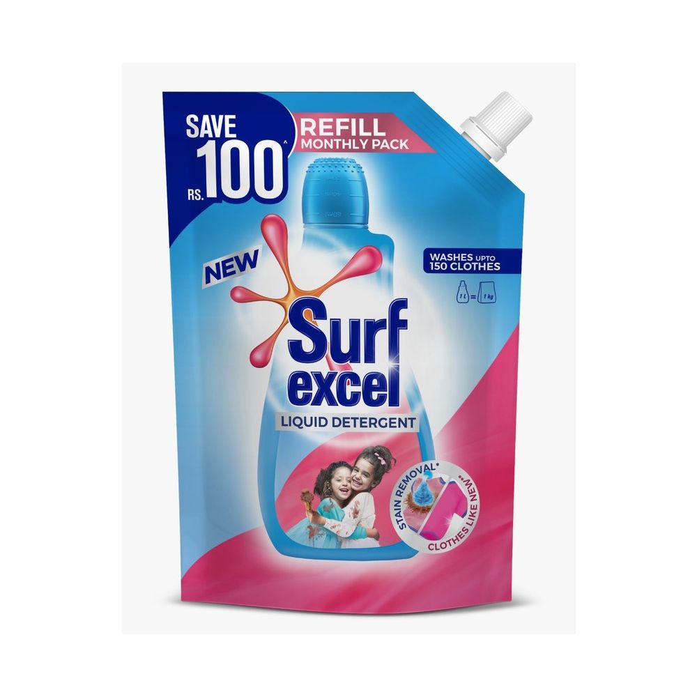 Surf Excel Liquid Detergent Refill Pack Pouch, Washed Upto 150 Clothes, 1 Liter