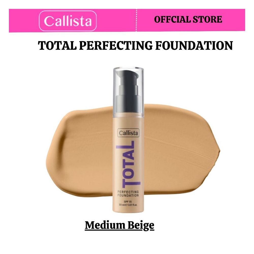 Callista Total Perfecting Foundation, Vegan, SPF 15, Non Comedogenic & Cruelty Free, 30ml, 230 Medium Beige