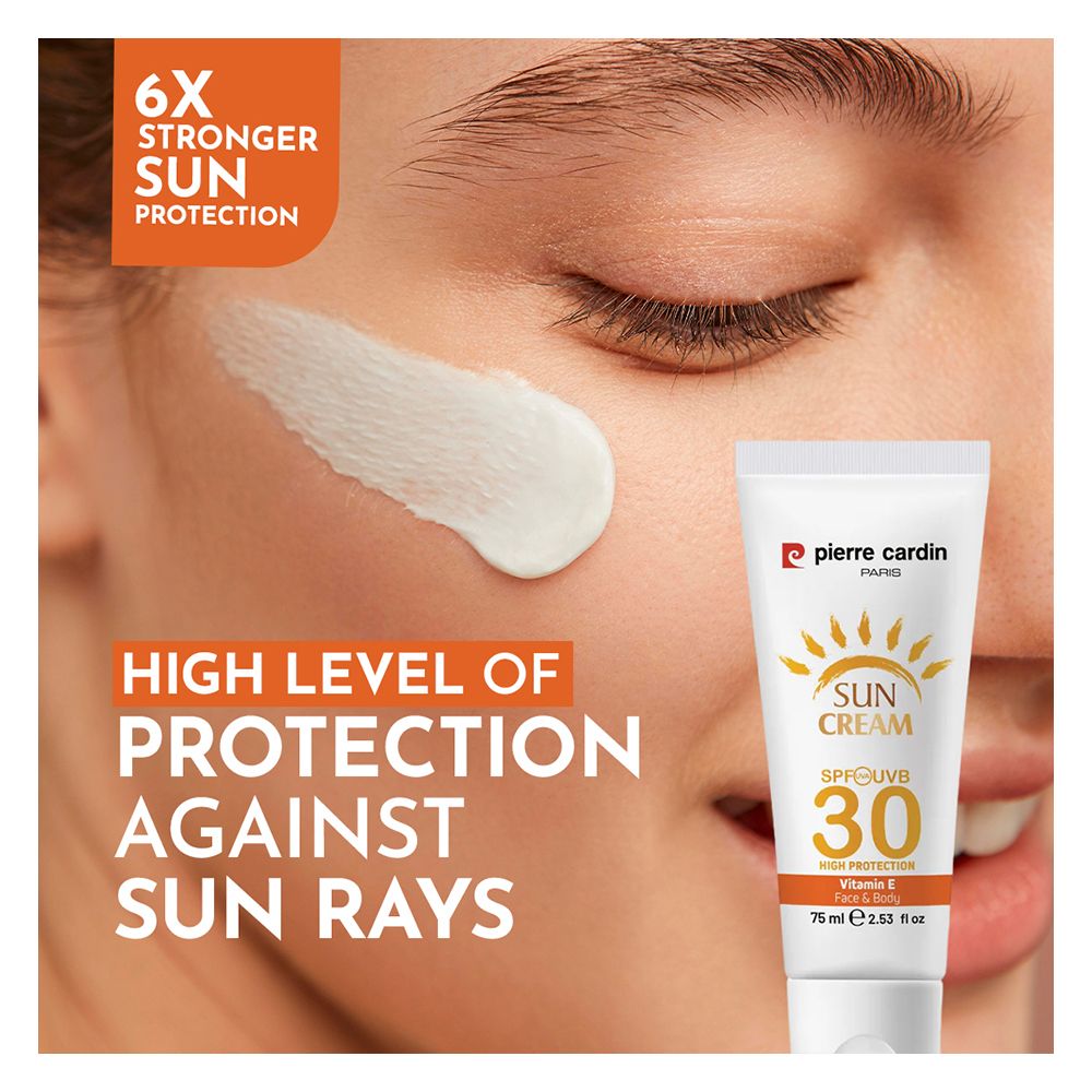 Pierre Cardin Paris Sun Cream, SPF 30, UVA and UVB High Protection Sunscreen With Vitamin E, For Face & Body, 75ml
