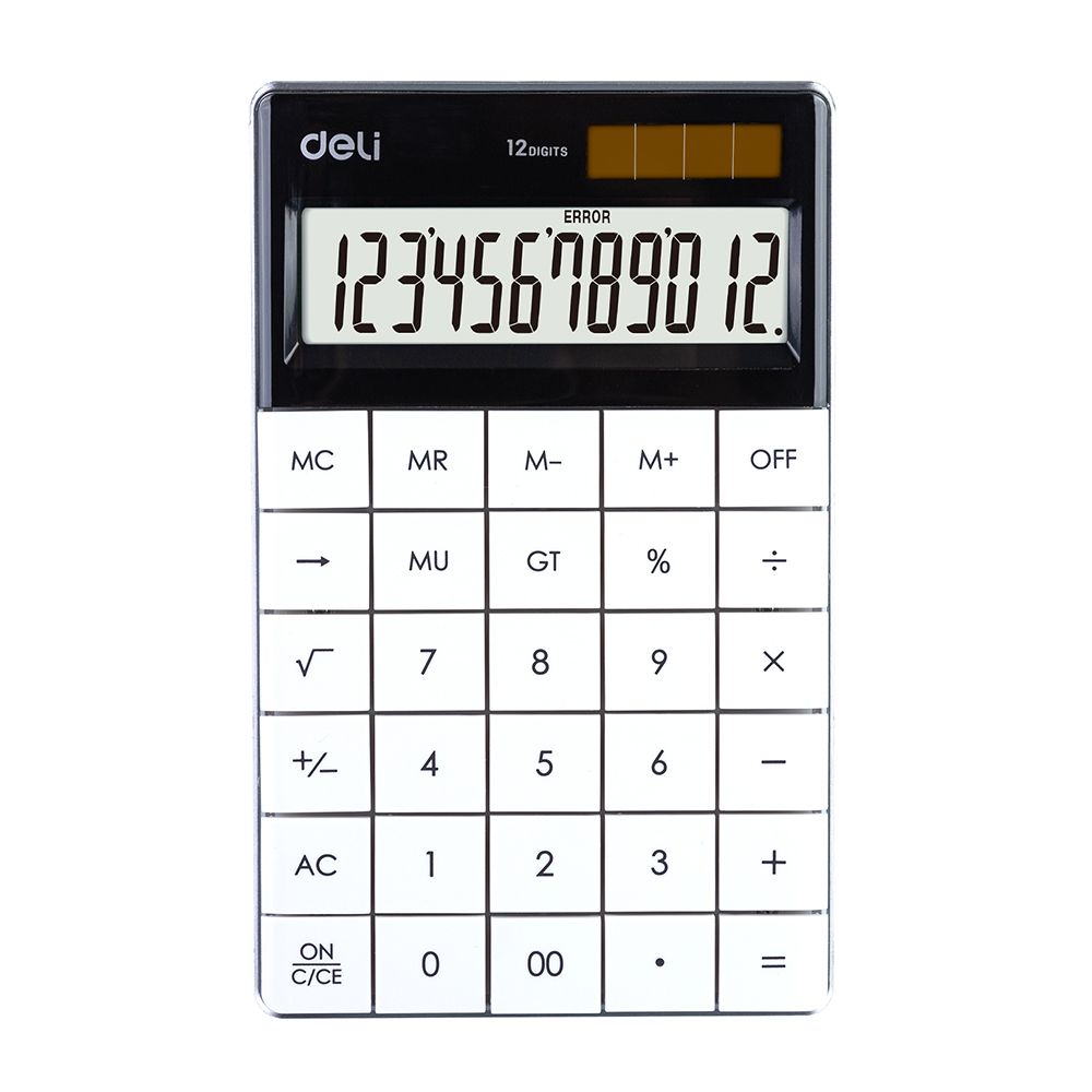 Deli Touch Series Acrylic Keys 12-Digits Desktop Calculator, White, E1589