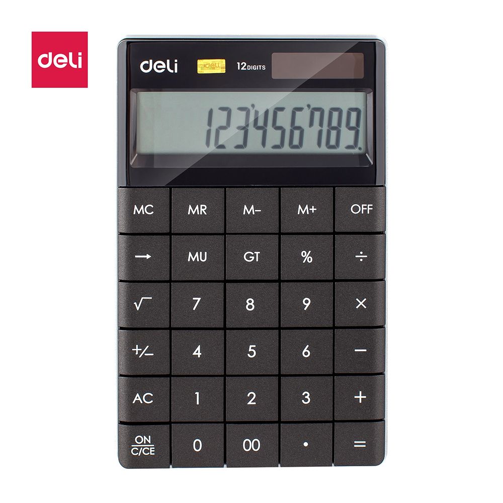 Deli Touch Series Acrylic Keys 12-Digits Desktop Slim Calculator, Black, E1589P