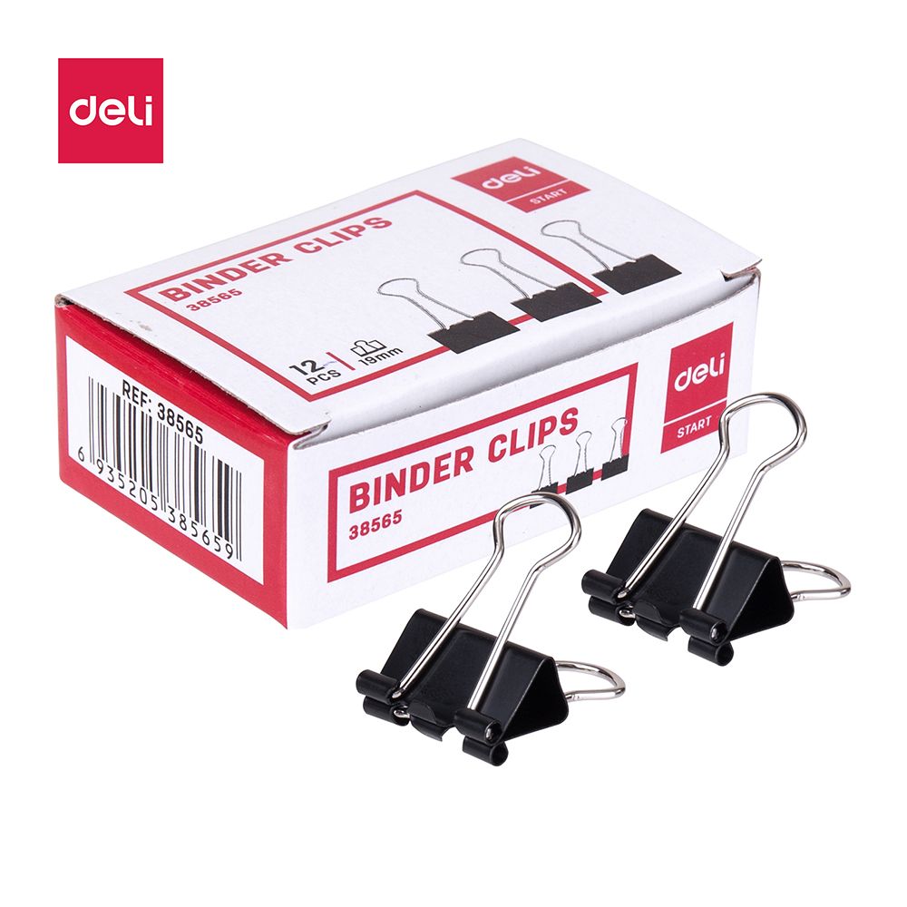 Deli 19mm Binder Clip Box, Black, E38565