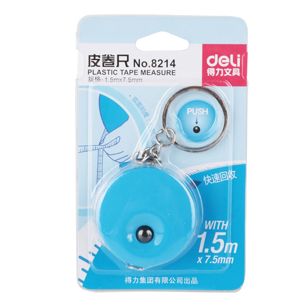 Deli Plastic Measure Tape With Key Chain, 1.5m X 7.5mm, Blue, E8214