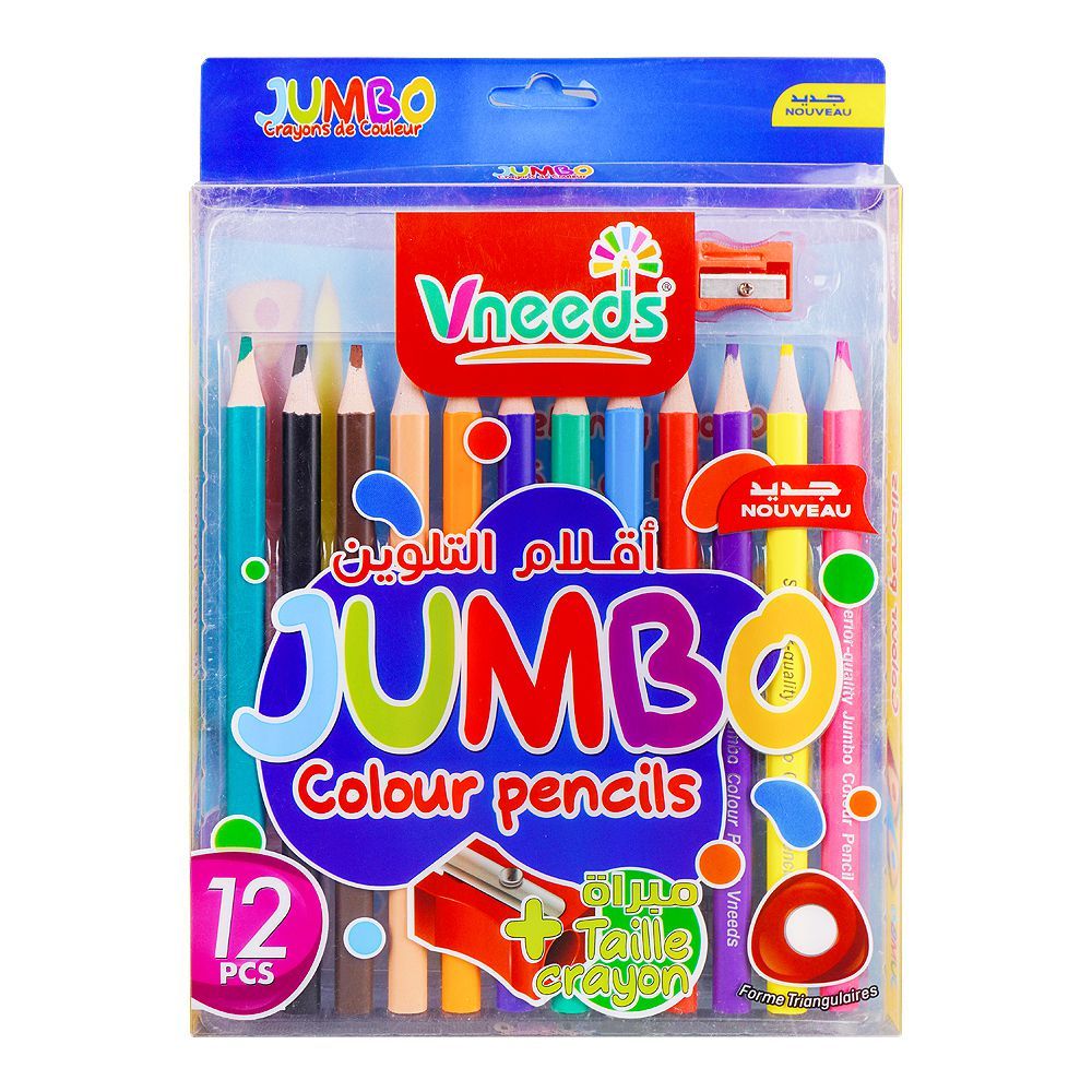 UBS Jumbo Color Pencils With Sharpener, 12 Color Pencils, For 3+ Children's, 7012c