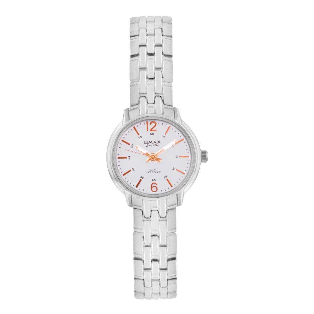 Omax Women's White Round Dial With Chrome Bracelet Analog Watch, HBC222P017