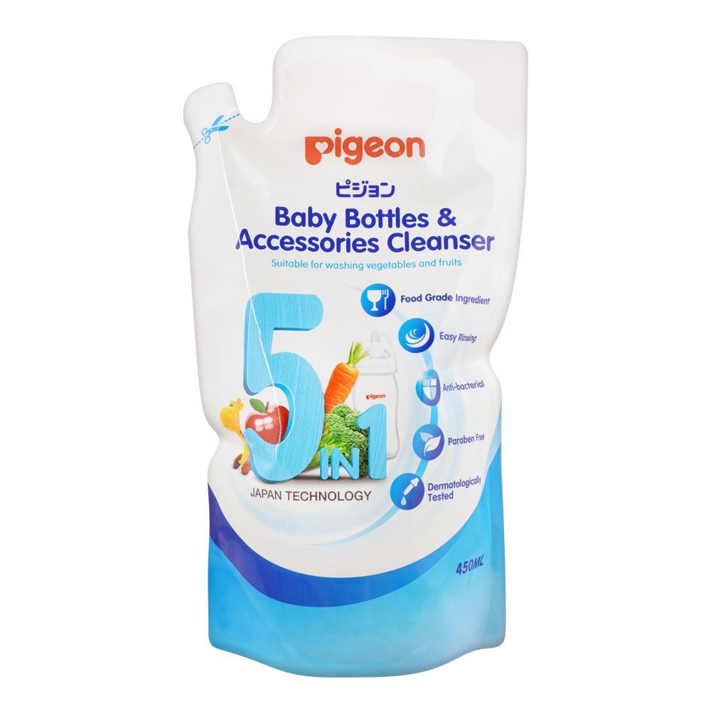 Pigeon 5-In-1 Baby Bottle & Accessories Cleanser, 450ml, Paraben Free Liquid Cleaner, M78014