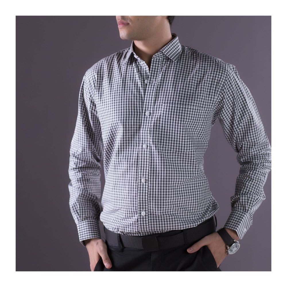 Basix Men's Check Shirt, Black & White, MFS-107
