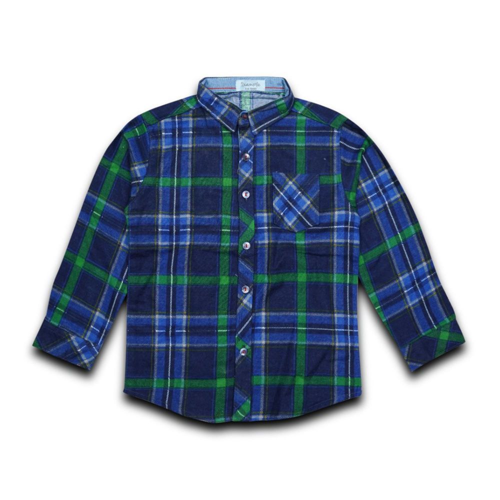 IXAMPLE Boys Flannel Check Shirt, Blue/Black, IXWBST 560191