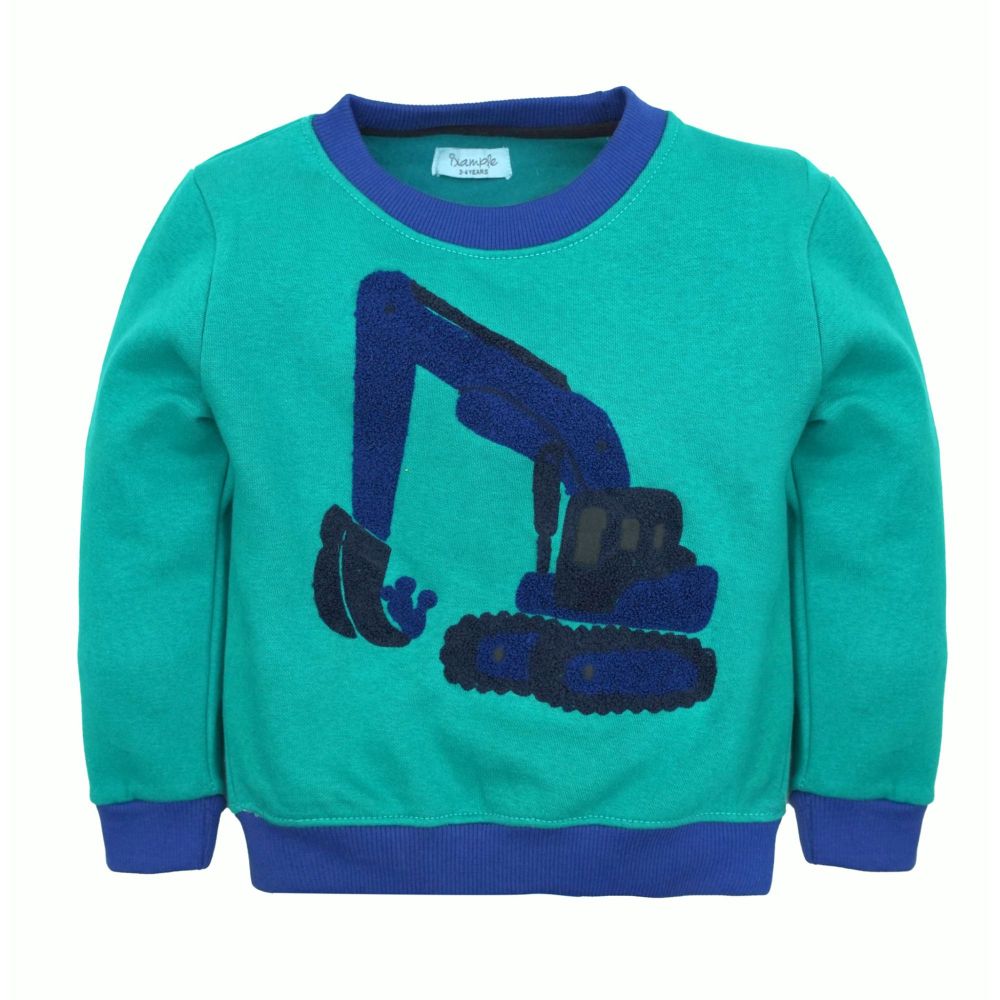 IXAMPLE Boys Excavator Embroidered Sweatshirt, Green, IXWBSS 650241