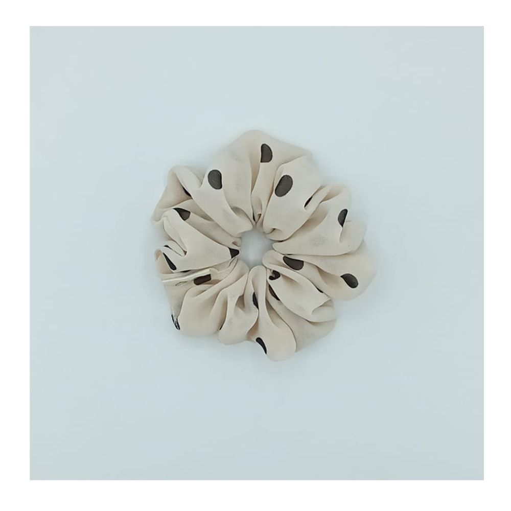 Sandeela Silk/Chiffon Classic Scrunchies Off-White & Black Polka Dots, M03-02-1111