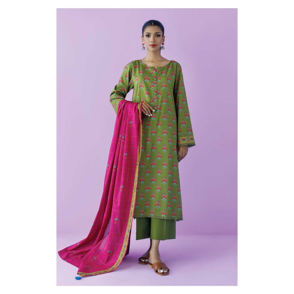 Orient Textile Unstitched 3 Piece Printed Lawn Shirt Cambric Pant & Lawn Dupatta, Green,56194