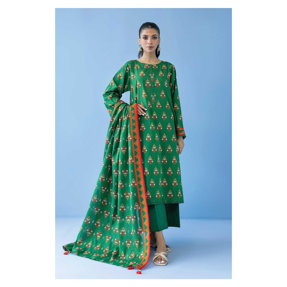 Orient Textile Unstitched 3 Piece Printed Cambric Shirt Cambric Pant & Lawn Dupatta, Green, 56836