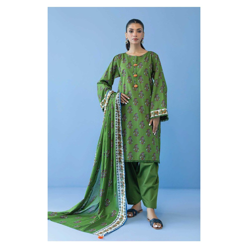 Orient Textile Unstitched 3 Piece Printed Cambric Shirt Cambric Pant & Lawn Dupatta, Green, 56841