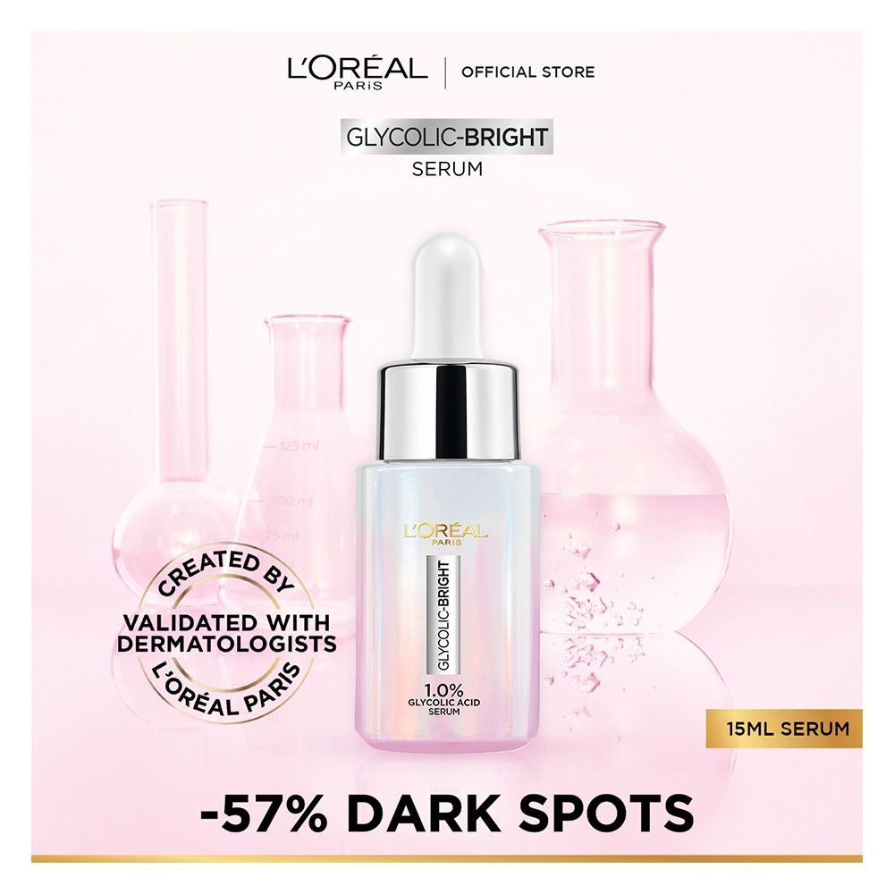 L'Oreal Paris Glycolic Bright Instant Glowing Serum, Reduces 57% Dark Spots, 15ml