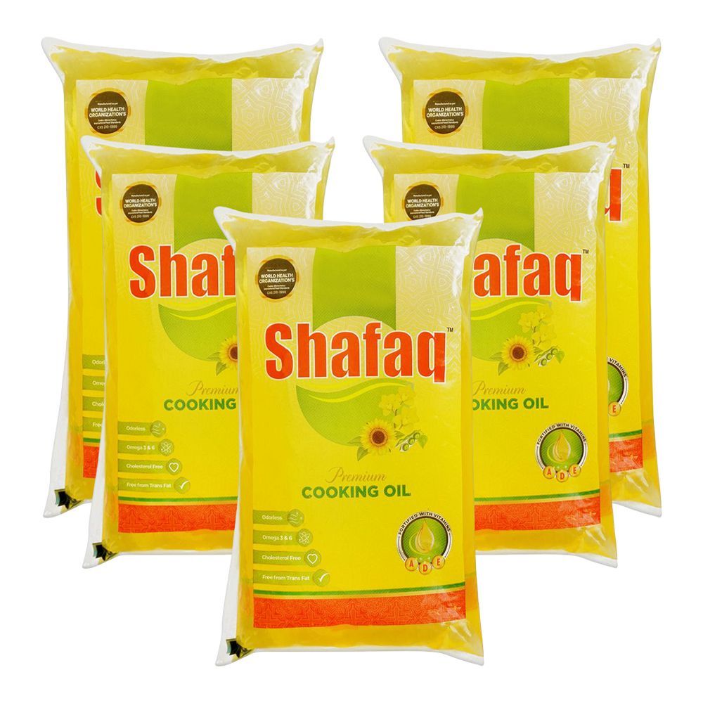 Shafaq Cooking Oil, 1 Liter Each, 5-Pack