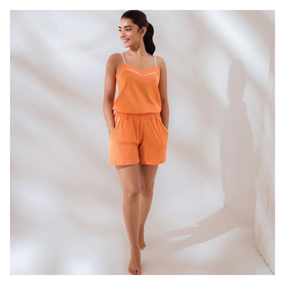 Poppy Pajama Set, Camisole & Shorts, Lightweight Cotton Sleepwear For Women, Ideal For Summer, Orange, 139