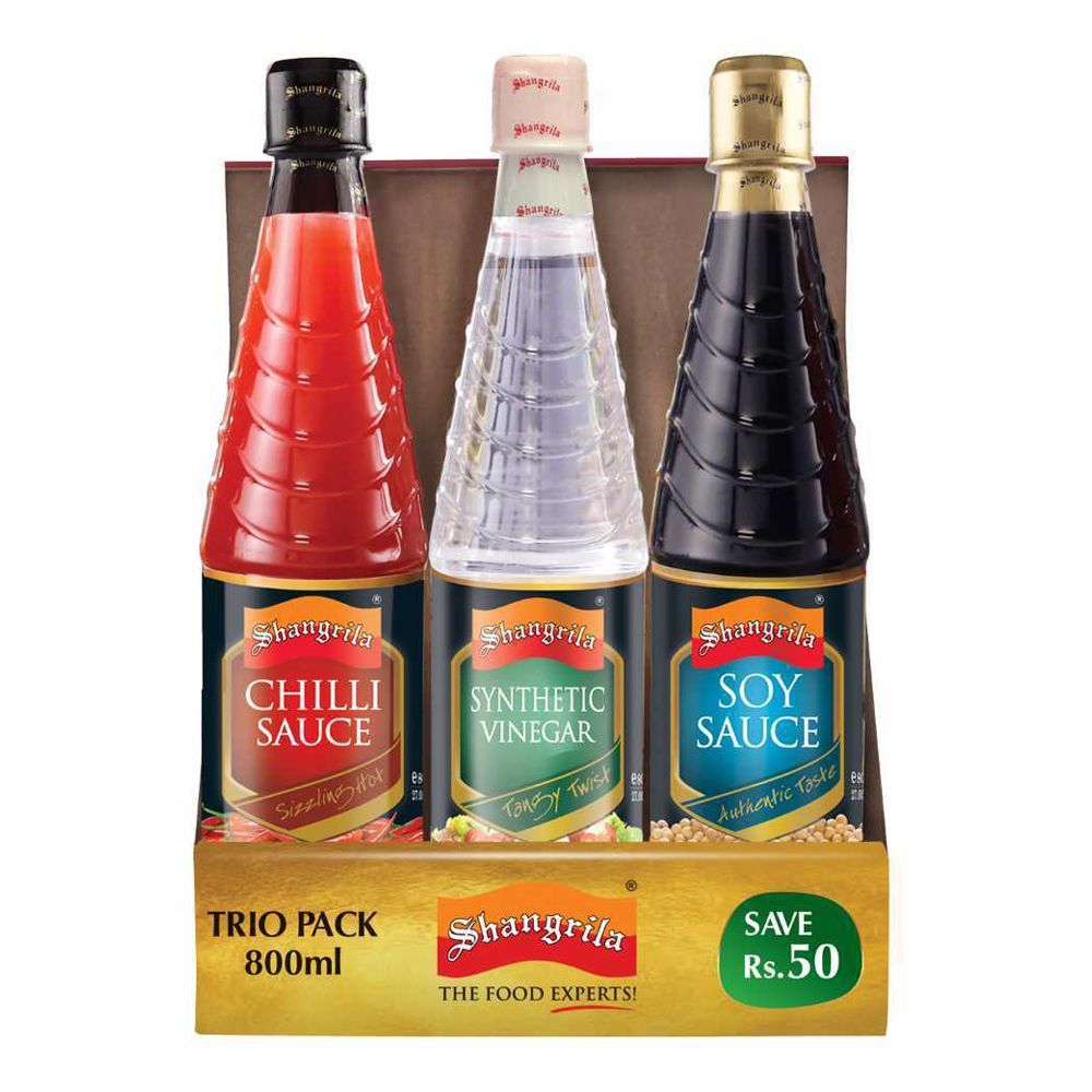 Shangrila Trio Pack, Chilli Sauce + Synthetic Vineger + Soy Sauce, 3x800ml