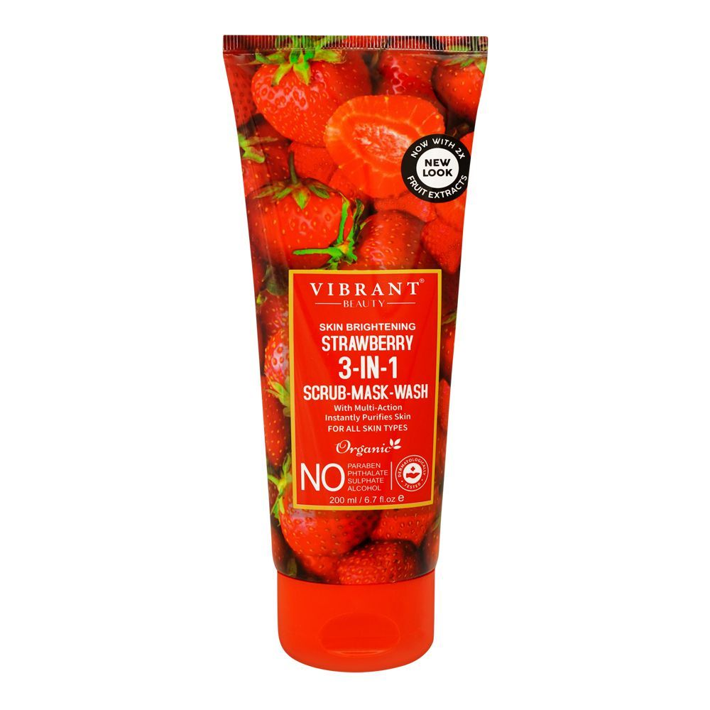 Vibrant Beauty Brightening 3-In-1 Strawberry Scrub, Mask & Wash, For All Skin Types, 200ml