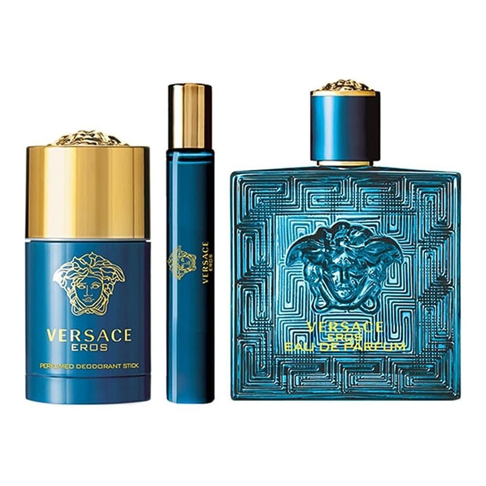 Versace Eros Perfume Set For Men, Eau De Toilette 100ml + Eau De Toilette 10ml + Deodorant Stick, 75ml