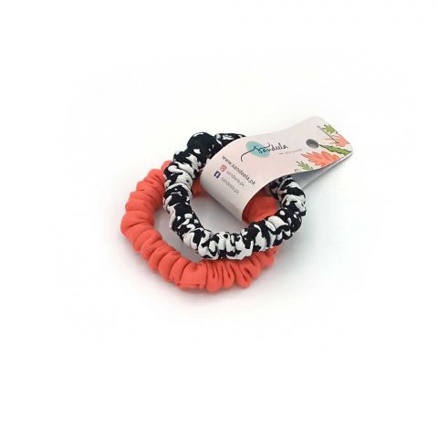 Sandeela Cotton Tinies Round Scrunchies, Peach/Black & White, 01-01-2122, 2-Pack