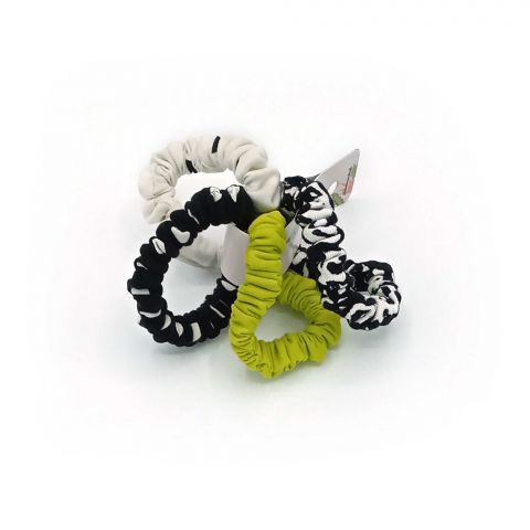 Sandeela Cotton Tinies Round Scrunchies, Black & White/Neon Green, 01-01-4074, 4-Pack