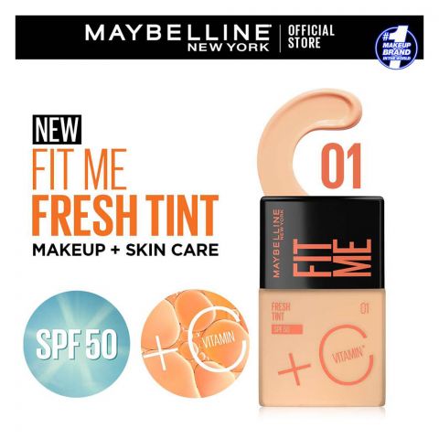 Maybelline New York Fit Me Fresh Tint With SPF 50 & Vitamin C, Natural Coverage Foundation, For Daily Use, Shade 01, 30ml