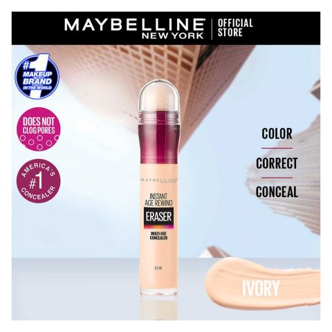 Maybelline New York Instant Age Rewind Eraser Dark Circles Treatment Concealer, 100 Ivory