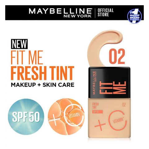 Maybelline New York Fit Me Fresh Tint With SPF 50 & Vitamin C, Natural Coverage Foundation, For Daily Use, Shade 02, 30ml