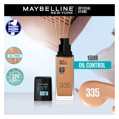 Maybelline New York Fit Me Matte + Poreless SPF 22 Foundation, 335 Classic Tan, 30ml