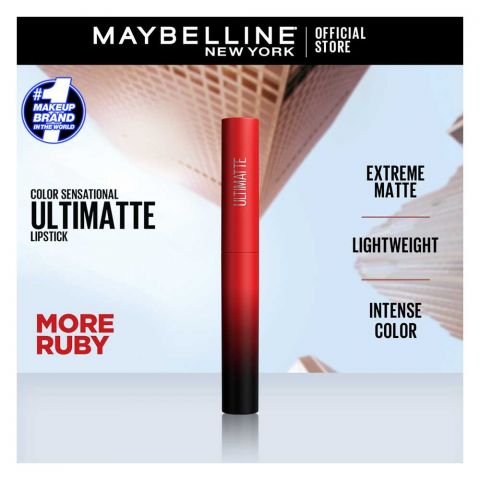 Maybelline New York Color Sensational Ultimate Matte Lipstick, 199 More Ruby