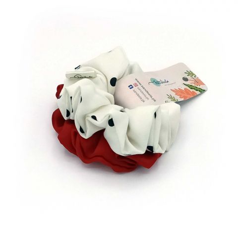 Sandeela Combo Classic Scrunchies, Red & White, 03-2012
