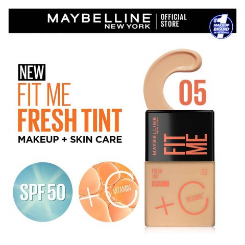 Maybelline New York Fit Me Fresh Tint With SPF 50 & Vitamin C, Natural Coverage Foundation, For Daily Use, Shade 05, 30ml