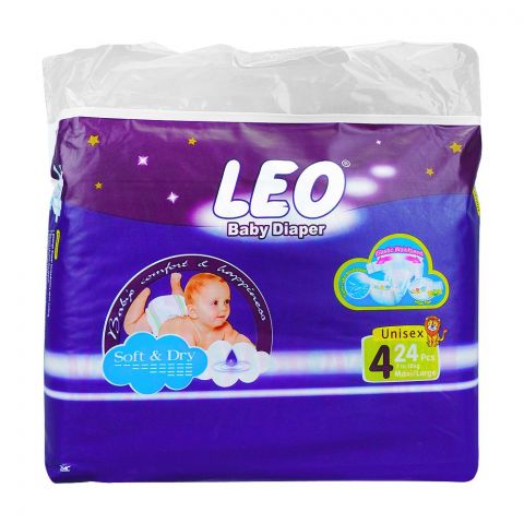 Leo Soft & Dry Baby Diaper, No. 4 Maxi/Large, 7 To 18 KG, 24-Pack