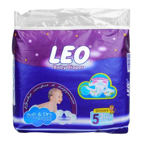 Leo Soft & Dry Baby Diaper, No. 5 Junior/XLarge, 11 To 25 KG, 20-Pack
