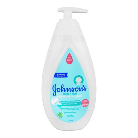 Johnson Milk+Rice Hair & Baby Body Bath, 500ml