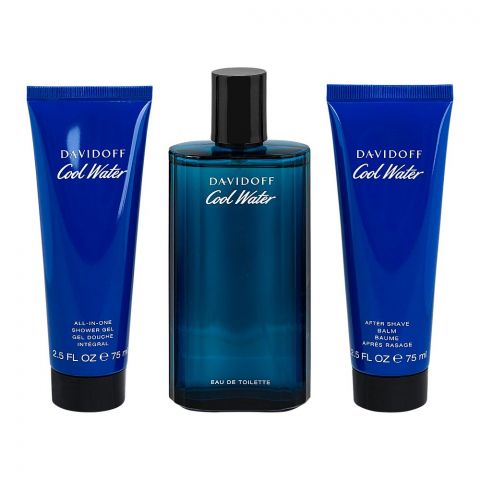 Davidoff Cool Water Men Perfume Set, EDT 125ml + All In One Shower Gel + After Shave Balm