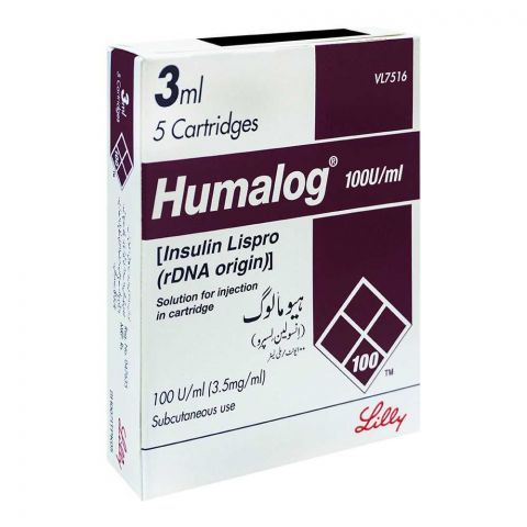 Eli Lilly Humalog Lispro Cartridge, 100U/ml, 3.5mg/ml, 3ml
