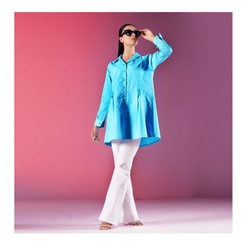 Basix Women's Cotton Button Shirt Satin Turquoise, WS-555
