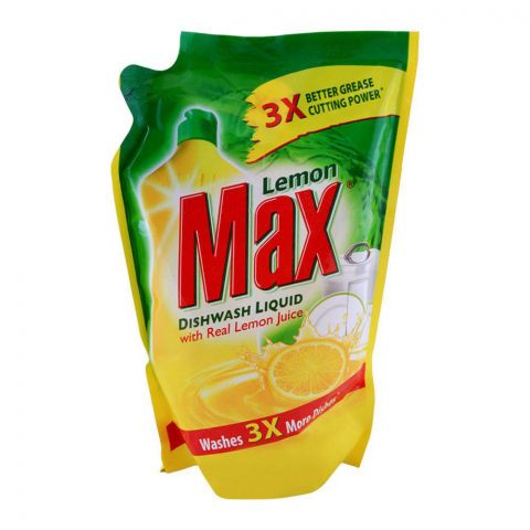 Lemon Max Dishwash Liquid, Pouch, 450ml
