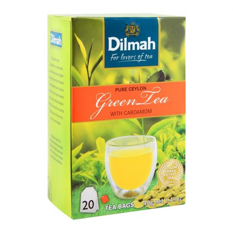 Dilmah Pure Ceylon Green Tea, With Cardamom, 20 Tea Bags