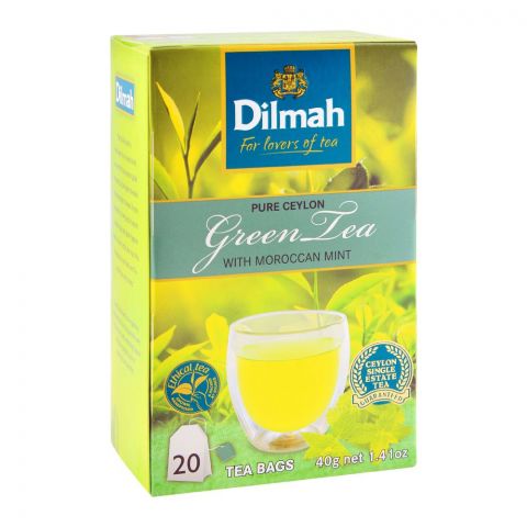 Dilmah Pure Ceylon Green Tea, With Moroccan Mint, 20 Tea Bags