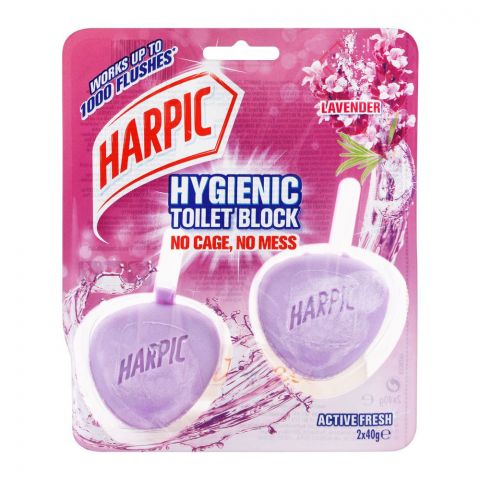 Harpic Active Fresh Hygienic Toilet Blocks, Lavender, 2x40g