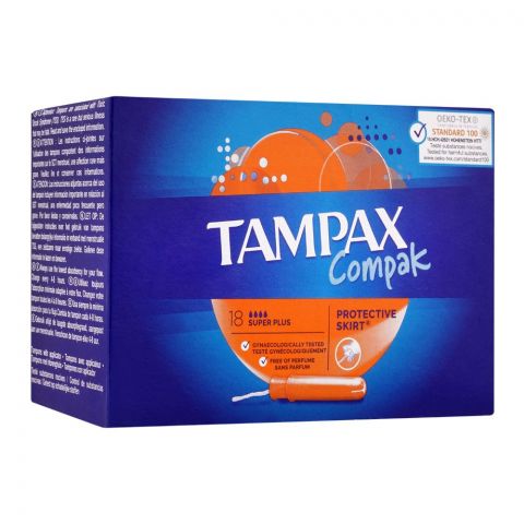 Tampax Compak Comfortable & Clean Insertion, Super Plus, 18-Pack