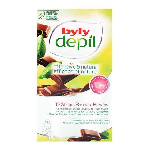 Byly Depil Effective & Natural Chocolate Hair Removal Body Wax Strips 12-Pack