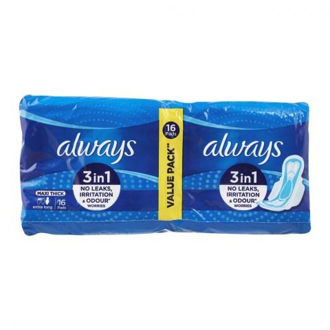 Always Maxi Thick Extra Long, 16 Pads, Value Pack