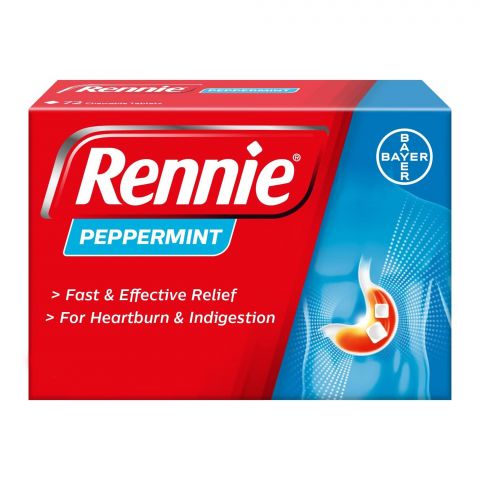 Rennie Peppermint Chewable Antacid Tablets - Imported, 1-Strip (12 Tablets)