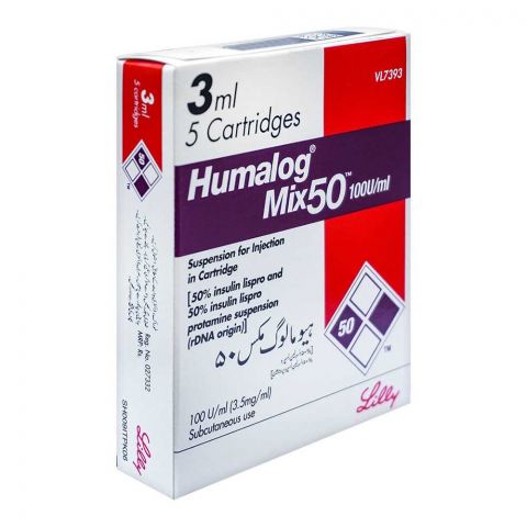 Eli Lilly Humalog Mix 50 Injection, 100IU/ml, 3.5mg/ml, 3ml