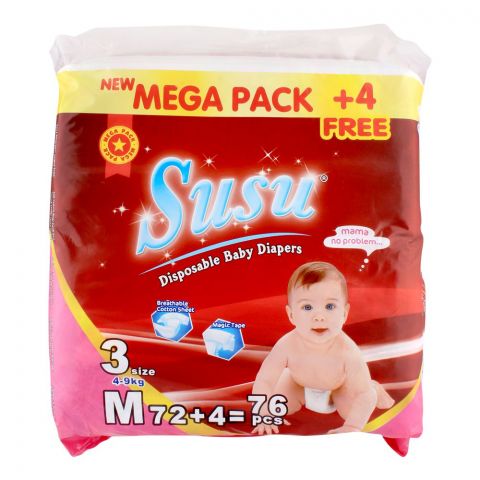 Susu Disposable Baby Diapers, No. 3, Medium, 4-9KG, 76-Pack